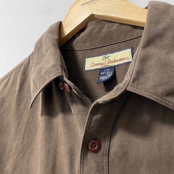 Tommy Bahama 100% Silk Long Sleeve Shirt — Brown, Men’s L - Picture 2 of 5